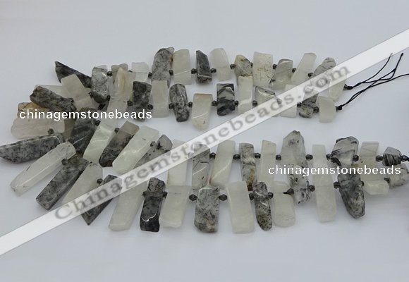 CTD3516 Top drilled 10*20mm - 12*40mm sticks black rutilated quartz beads