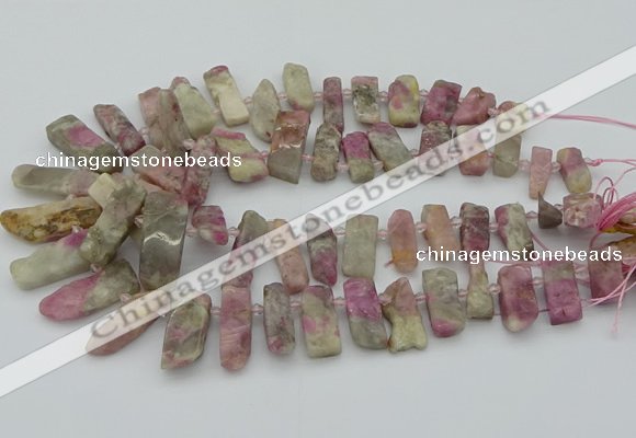 CTD3565 Top drilled 10*20mm - 12*35mm sticks pink tourmaline beads