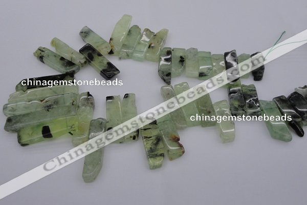 CTD357 Top drilled 10*25mm - 10*50mm wand green rutilated quartz beads