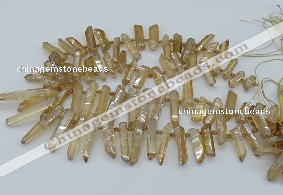 CTD3576 Top drilled 6*20mm - 8*45mm sticks plated white crystal beads