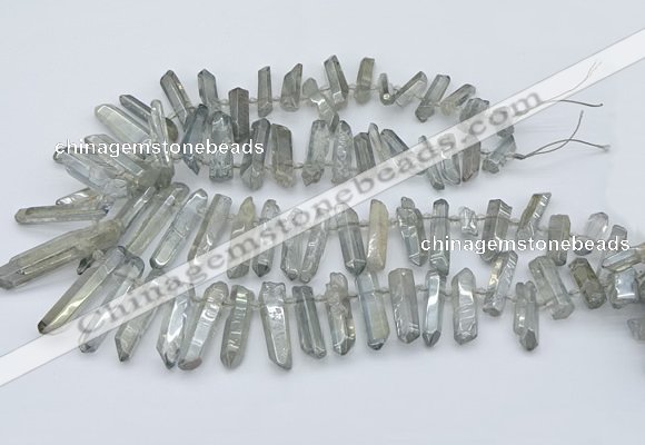 CTD3577 Top drilled 6*20mm - 8*45mm sticks plated white crystal beads