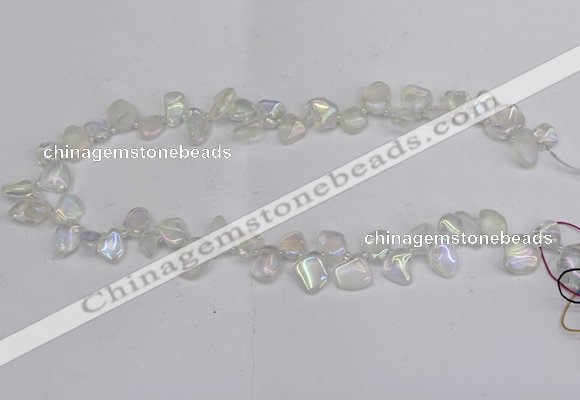 CTD3671 Top drilled 5*8mm - 10*14mm freeform plated white crystal beads