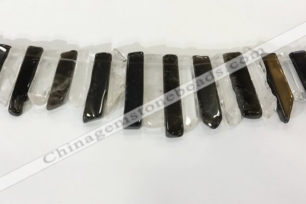 CTD3727 8*20mm - 10*50mm sticks white crystal & smoky quartz beads