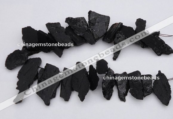 CTD396 Top drilled 10*25mm - 20*35mm nuggets black tourmaline beads