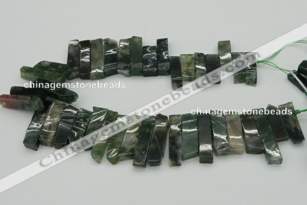 CTD434 Top drilled 10*25mm - 10*45mm sticks moss agate beads