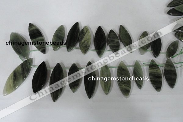 CTD44 Top drilled 10*28mm – 18*50mm marquise green hair stone beads