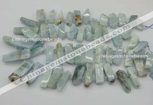 CTD444 Top drilled 8*20mm - 10*40mm sticks aquamarine beads