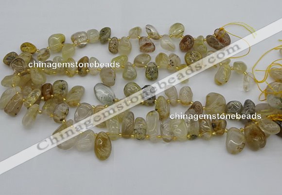 CTD449 Top drilled 10*14mm - 12*20mm freeform golden rutilated quartz beads