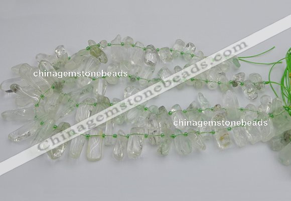 CTD454 15.5 inches 8*20mm - 15*38mm freeform green phantom quartz beads