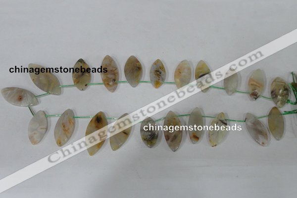 CTD48 Top drilled 15*30mm – 16*45mm marquise bamboo leaf agate beads