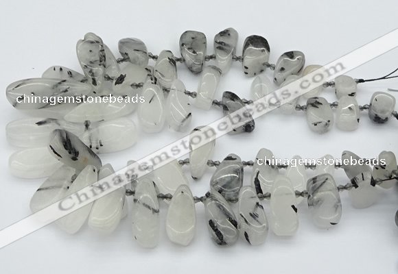 CTD483 Top drilled 10*22mm - 15*45mm freeform black rutilated quartz beads