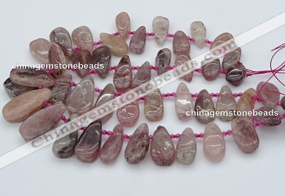 CTD484 Top drilled 10*22mm - 15*45mm freeform strawberry quartz beads