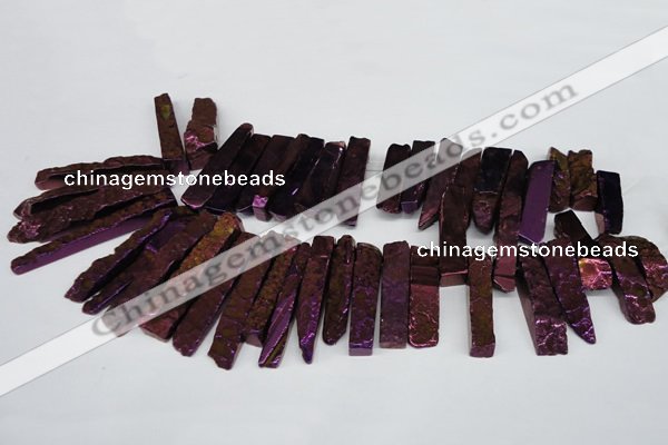 CTD535 Top drilled 10*30mm - 10*65mm wand plated agate beads