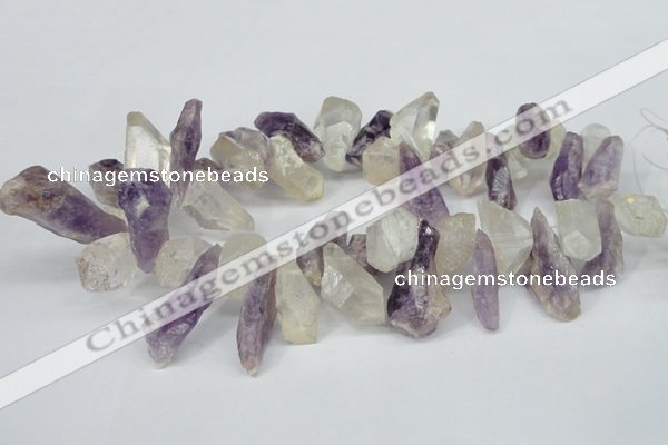 CTD621 12*22mm - 15*40mm nuggets amethyst & white crystal beads