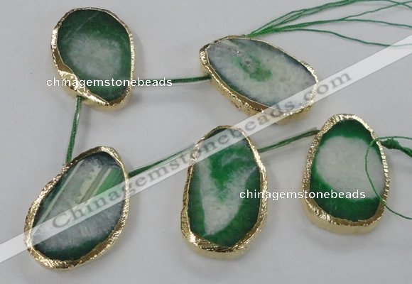 CTD774 30*45mm - 35*50mm freeform agate beads with brass setting