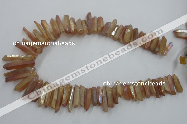 CTD917 Top drilled 6*25mm - 8*40mm wand plated quartz beads