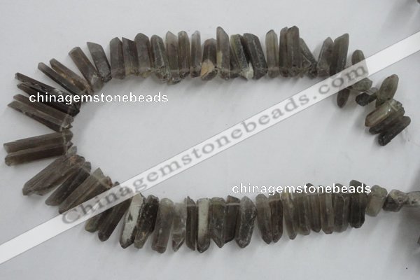 CTD927 Top drilled 6*18mm - 6*35mm wand smoky quartz beads