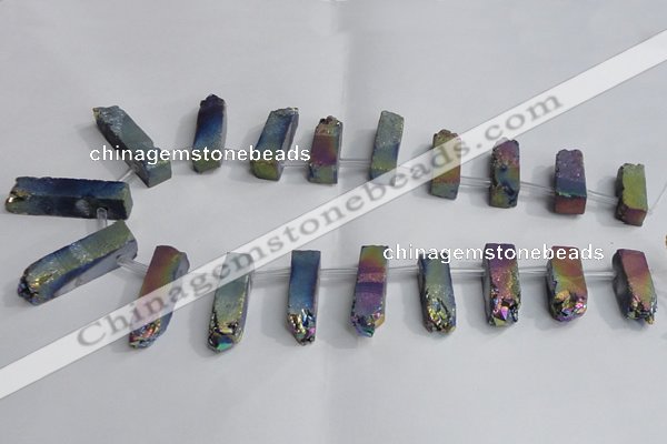 CTD985 Top drilled 8*25mm - 10*45mm sticks plated druzy amethyst beads