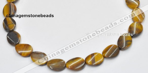 CTE04 twisted flat oval 15*20mm yellow tiger eye beads wholesale