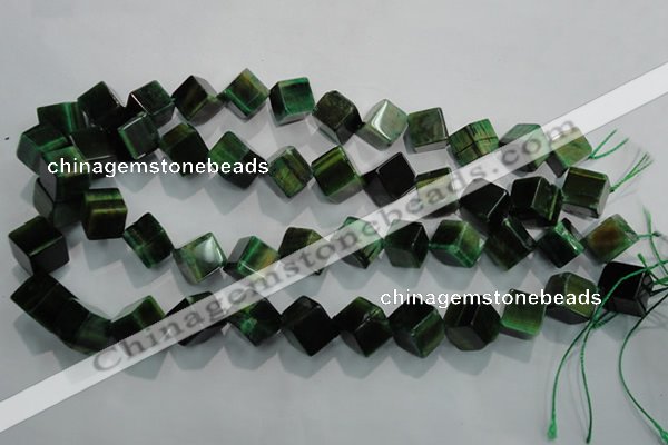 CTE1038 15.5 inches 11*11mm cube dyed green tiger eye beads