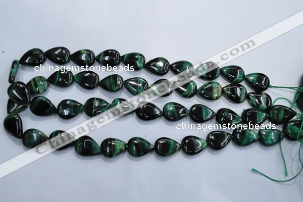 CTE1055 15.5 inches 13*18mm flat teardrop dyed green tiger eye beads