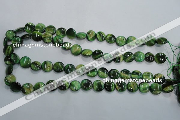 CTE1062 15.5 inches 12mm flat round dyed green tiger eye beads