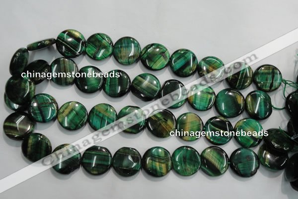 CTE1066 15.5 inches 18mm flat round dyed green tiger eye beads