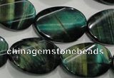 CTE1078 15.5 inches 18*25mm twisted oval dyed green tiger eye beads