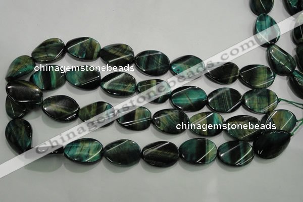 CTE1078 15.5 inches 18*25mm twisted oval dyed green tiger eye beads