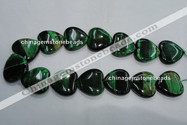 CTE1085 15.5 inches 30*30mm heart dyed green tiger eye beads