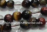 CTE1125 15 inches 6mm round mixed tiger eye & white crystal beads