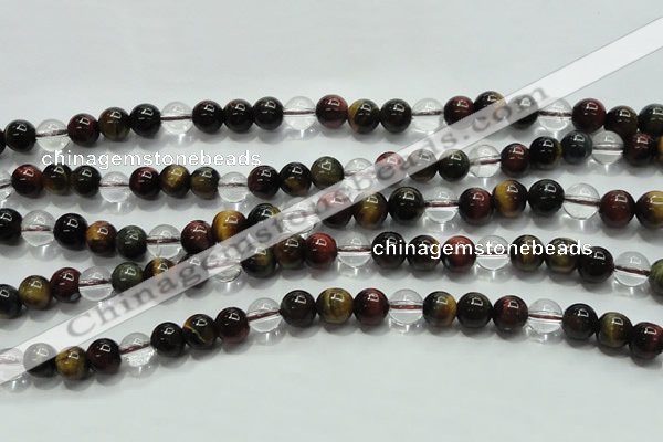 CTE1125 15 inches 6mm round mixed tiger eye & white crystal beads