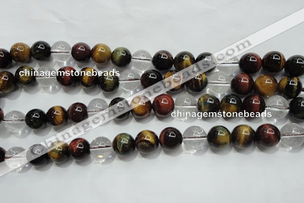 CTE1127 15 inches 10mm round mixed tiger eye & white crystal beads