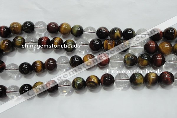 CTE1128 15 inches 12mm round mixed tiger eye & white crystal beads