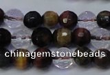 CTE1131 15 inches 6mm faceted round mixed tiger eye & white crystal beads