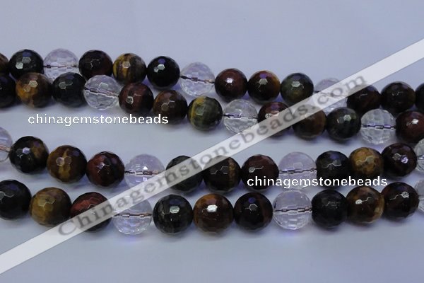 CTE1134 15 inches 12mm faceted round mixed tiger eye & white crystal beads