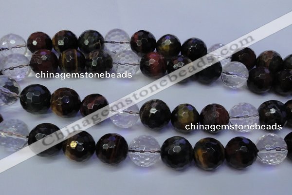 CTE1135 15 inches 14mm faceted round mixed tiger eye & white crystal beads