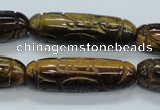 CTE116 15.5 inches 12*40mm carved cylinder yellow tiger eye beads