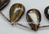 CTE125 16*26mm top-drilled flat teardrop yellow tiger eye beads wholesale