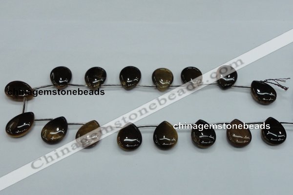 CTE126 18*25mm top-drilled flat teardrop yellow tiger eye beads wholesale