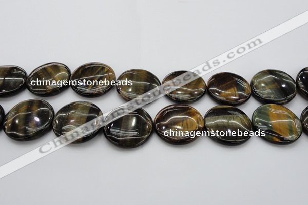 CTE1353 15.5 inches 35mm flat round yellow & blue tiger eye beads