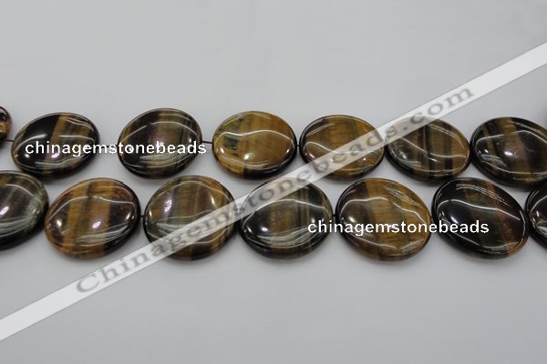 CTE1354 15.5 inches 40mm flat round yellow & blue tiger eye beads