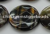 CTE1358 15.5 inches 30mm faceted coin yellow & blue tiger eye beads