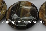 CTE1360 15.5 inches 40mm faceted coin yellow & blue tiger eye beads