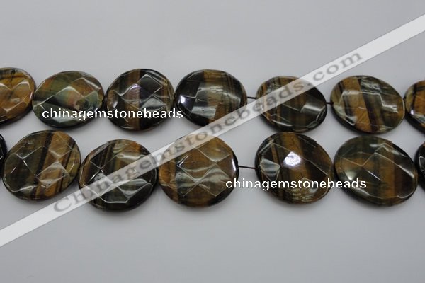 CTE1360 15.5 inches 40mm faceted coin yellow & blue tiger eye beads