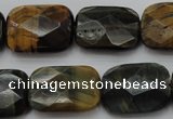 CTE1388 15.5 inches 15*20mm faceted rectangle yellow & blue tiger eye beads