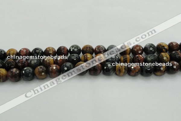 CTE1474 15.5 inches 12mm faceted round mixed tiger eye beads