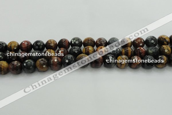 CTE1475 15.5 inches 14mm faceted round mixed tiger eye beads