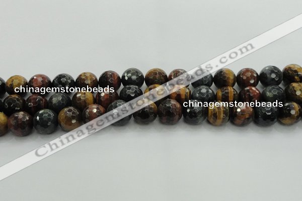 CTE1476 15.5 inches 16mm faceted round mixed tiger eye beads