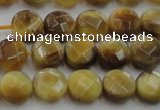 CTE1535 15.5 inches 8mm faceted coin golden tiger eye beads